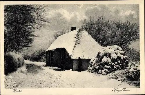 Ak Hoog Soeren Gelderland Niederlande, Winterlandschaft, Haus