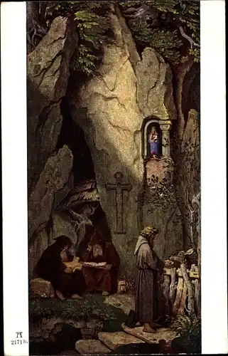 Künstler Ak Schwind, Moritz von, Drei Einsiedler in einer Felsengrotte