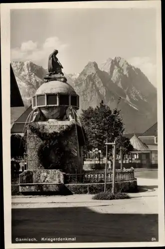 Ak Garmisch Partenkirchen in Oberbayern, Kriegerdenkmal