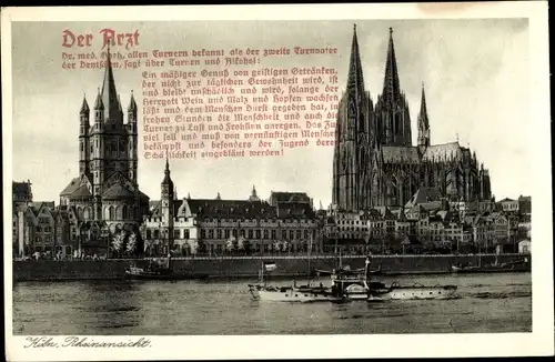 Ak Köln am Rhein, Rheinansicht mit Blick auf St Martin, Stapelhaus und Dom