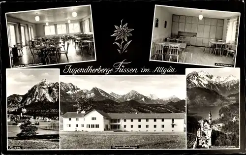 Ak Füssen im Ostallgäu, Jugendherberge, Leseraum, Großer Tagesraum, Neuschwanstein