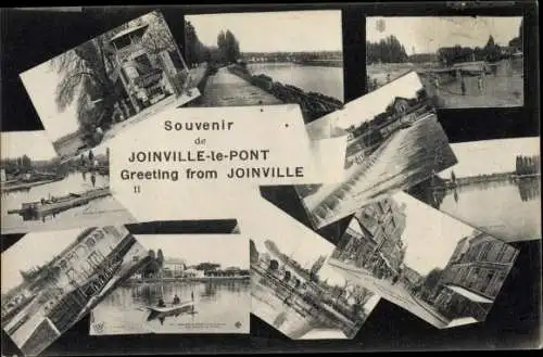 Ak  Joinville le Pont Val de Marne, Teilansichten, Brücke, Wehr, Straßenpartie