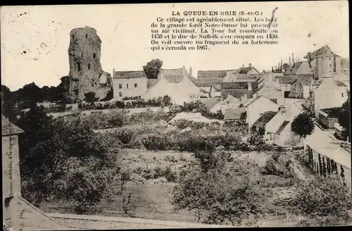 Ak La Queue en Brie Val de Marne, Panorama du Village avec la Tour