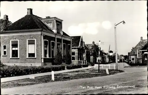 Ak Ten Post Groningen, Hoek Rijksweg, Eestumerweg, Molen