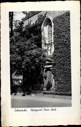 Ak Scheemda Oldambt Groningen, Voorgevel Herv. Kerk