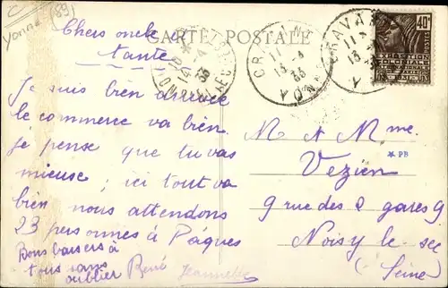 Ak Cravant Yonne, Vue generale prise sur Champagne