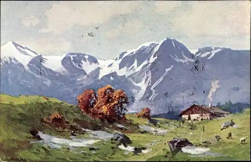 Künstler Ak Splitgerber, Gebirgslandschaft, Haus