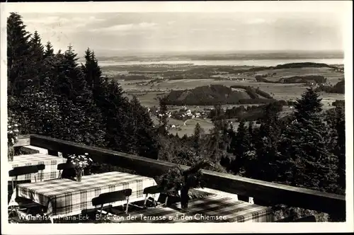 Ak Siegsdorf in Oberbayern, Kloster Maria Eck, Terrassenpartie, Chiemsee