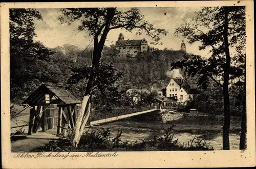 Ak Rochsburg Lunzenau in Sachsen, Schloss im Muldental, Brücke