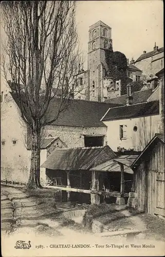 Ak Chateau Landon Seine et Marne, Tour Saint Thugal et Vieux Moulin