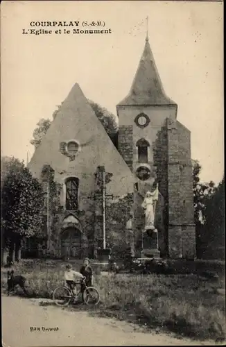 Ak Courpalay Seine et Marne, L´Église et le Monument