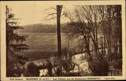 Ak Mandres Val de Marne, Les Vallées, Rue du Restaurant Bonnefoy