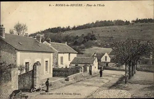 Ak Boissy la Rivière Essonne, Place de l´École