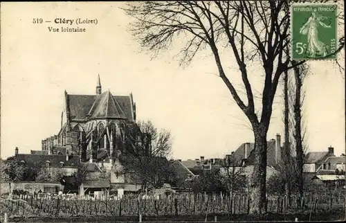 Ak Clery Loiret, L´Église, Panorama