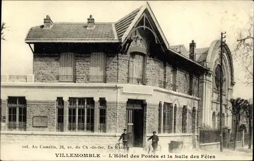 Ak Villemomble Seine Saint Denis, L'Hotel des Postes et la Salle des Fetes