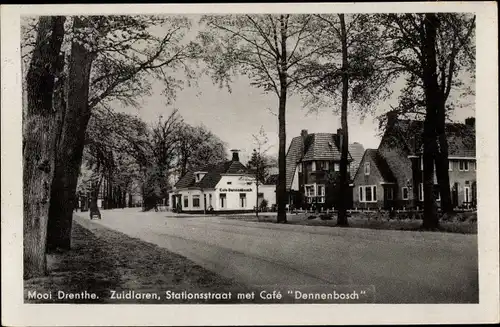 Ak Zuidlaren Drenthe Niederlande, Stationsstraat met Cafe Dennenbosch