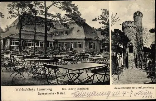 Ak Gonsenheim Mainz Rheinland Pfalz, Waldschänke Lenneberg, Aussichtsturm