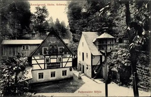 Ak Rathen an der Elbe Sächsische Schweiz, Amselgrund, Rathewalder Mühle