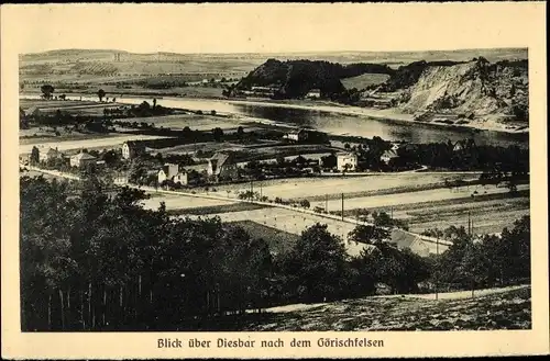 Ak Diesbar Seußlitz Nünchritz an der Elbe, Blick über Diesbar nach dem Görischfelsen