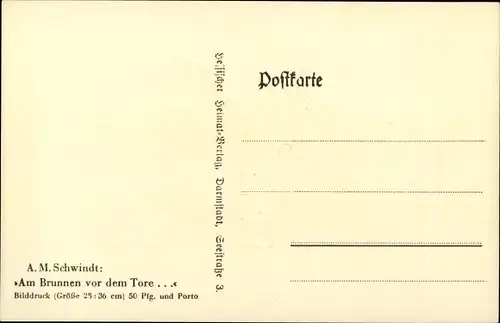 Scherenschnitt Künstler Ak Schwindt, A. M., Am Brunnen vor dem Tore da