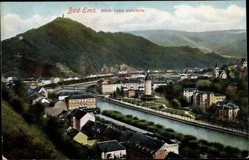 Ak Bad Ems an der Lahn, Teilansicht mit Lahn aufwärts