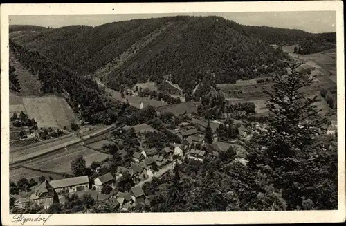 Ak Sitzendorf Thüringen, Gesamtansicht der Stadt vom Annafels, Bismarckturm