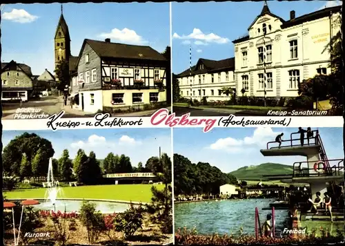 Ak Olsberg im Sauerland, Pfarrkirche, Kneipp Sanatorium, Kurpark, Freibad