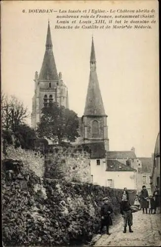 Ak Dourdan Essonne, Les Fossés et l´Église