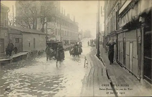 Ak Saint Denis Seine Saint Denis, Crue, La rue du Port, 28 Janvier 1910, Hochwasser