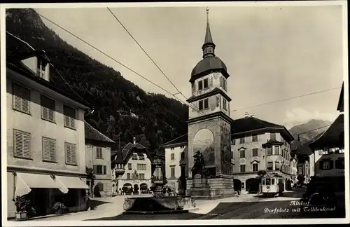 Ak Altdorf Kt Uri, Dorfplatz mit Celldenkmal, Konditorei