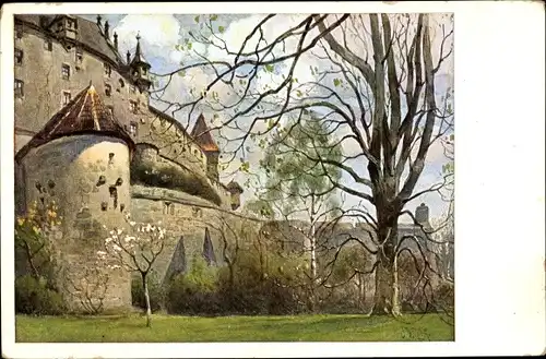 Künstler Ak Coburg in Oberfranken, Veste Coburg nach einem Aquarell von O. Wiegk
