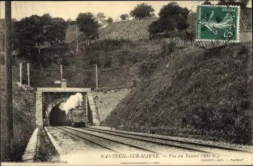 Ak Nanteuil sur Marne Seine et Marne, Vue du Tunnel avec Locomotive à Vapeur