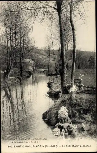 Ak Saint Cyr sur Morin Seine et Marne, Laveuses, Petit Morin à Archet