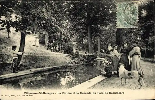 Ak Villeneuve Saint Georges Val de Marne, La Rivière et la Cascade