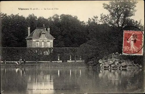 Ak Vigneux sur Seine Essonne, Le Lac et L´Île