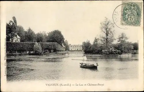 Ak Vigneux sur Seine Essonne, Le Lac et Château Frayé