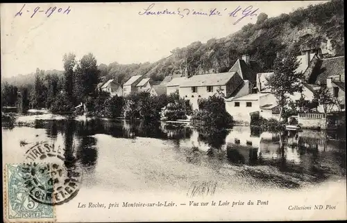 Ak Montoire Loir et Cher, Les Roches, Vue sur le Loir prise du Pont