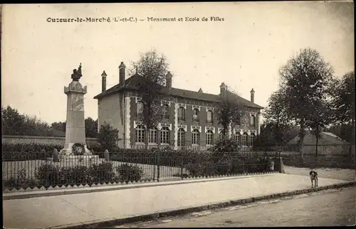 Ak Ouzouer le Marché Loir et Cher, Monument et Ecole de Filles
