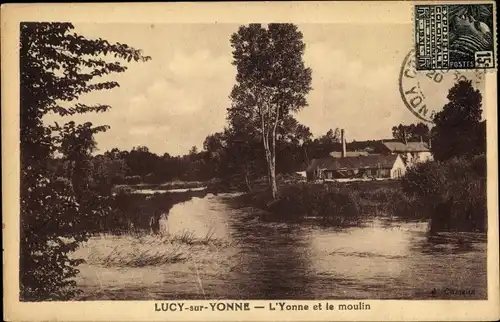 Ak Lucy Yonne, L'Yonne et le moulin