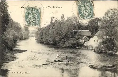 Ak Yonne, Vue du Moulin, Ruderboot
