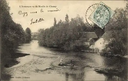 Ak Yonne, Vue du Moulin Cheney, Ruderboot