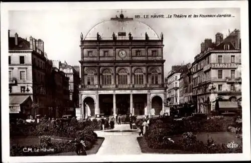 Ak Le Havre Seine Maritime, Le Theatre et les Nouveaux Jardins, Pernod Fils