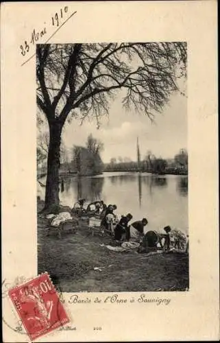 Ak Souvigny Allier, Les Bords de l´Orne, Laveuses