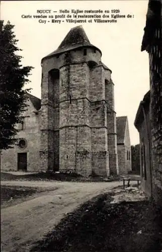 Ak Soucy Aisne, Église Restaurée