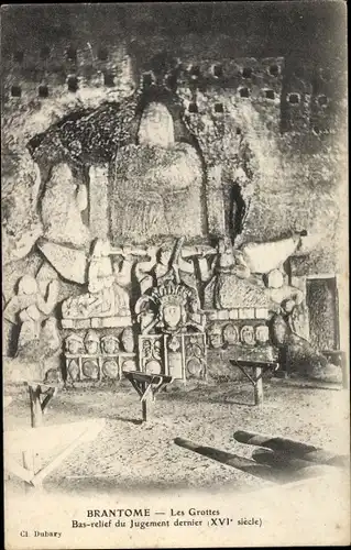 Ak Brantôme Dordogne, Les Grottes, Bas-relief du Jugement dernier