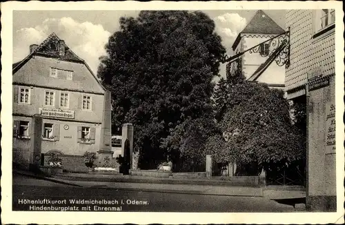 Ak Waldmichelbach Wald Michelbach im Odenwald Hessen, Hindenburgplatz, Ehrenmal, Gasthaus