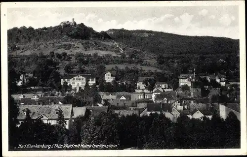 Ak Bad Blankenburg in Thüringen, Wald mit Burgruine Greifenstein, Ort