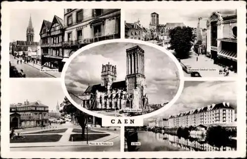 Ak Caen Calvados, L'Orne, Place de la Prefecture, Eglise Saint Jean, Rue Saint Pierre