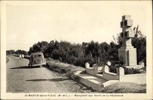 Ak Saint Martin de la Place Maine et Loire, Monument aux morts de la Resistance, Auto