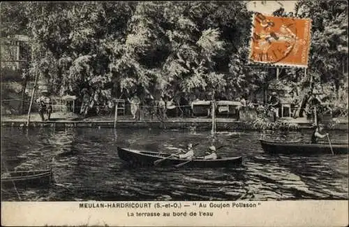 Ak Meulan Hardricourt Yvelines, Au Goujon Polisson, La Terrasse au Bords de l'Eau